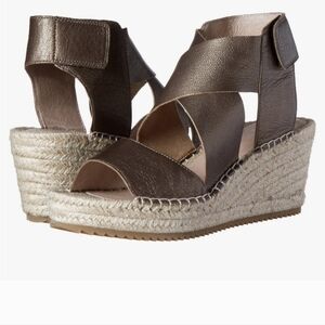 Eileen Fisher Willow Crisscross Espadrille Wedge Sandals Metallic Bronze Size 9